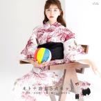 レディース 浴衣 セット 簡単（ゆかた・しわ兵児帯・下駄・着付け本・腰ひも）綿 レトロ 赤 白 和風 派手 大人 大柄 花 10代 20代 30代 2025年