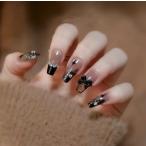  искусственные ногти накладные ногти черный лента ламе French стразы .. чувство Schic стиль роскошный девушка 