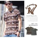 SICK SPOOKY Tシャツ メンズ 半袖 秋冬 おしゃれ ブランド 大きいサイズ ビッグシルエット カウチン柄 トナカイ プリント ストレッチ 黒 茶