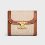 セリーヌ CELINE スモール フラップウォレット トリオンフ 10D782DB2.02NT テキスタイル &カーフスキン ナチュラル / タン　ギフトラッピング付き