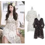 韓国ファッション ワンピース 花柄 レディース オルチャン シャツ ワンピ 半袖 夏