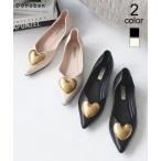 シューズ レディース 靴 ハート フラット パンプス ローヒール ぺたんこ バレエシューズ ポインテッドトゥ 新色 グレー シルバー×ブラック