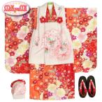 ショッピング七五三 七五三 着物 被布セット 3歳 女の子 マユミブランド 濃淡赤地色着物 被布淡いピンク 刺繍桜 芍薬 刺繍半衿に足袋付きセット