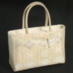 和装バッグ　花繁菱柄　淡金色　横型　絹交織　帯地手提げタイプ　河合美術織物　テフロン防汚加工　日本製