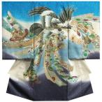 お宮参り 着物 男 絹100％ 正絹初着 男の子用産着 青濃紫グラデーション色 鷹 金糸刺繍使い 吹雪地紋 日本製