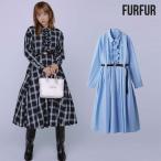 ショッピングファーファ SALE20%OFF ファーファー FURFUR ワンピース 25秋冬 ベルト付きフリルシャツワンピース 長袖 ロング丈 チェック ベルト付き rwfo254092