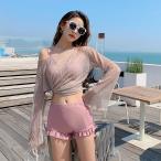  женский купальный костюм 3 позиций комплект body type покрытие длинный рукав Rush Guard симпатичный оборка bla верх короткий хлеб выгоревший на солнце участок предотвращение 