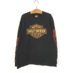 Kids б/у одежда 00s HARLEY DAVIDSON балка &amp; защита огненный узор футболка с длинным рукавом long T чёрный L 14-16