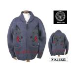 【送料無料 26%OFF】HOUSTON  ヒューストン    カウチン  ニットセーター  　「 WOLF 」柄      NO.22235   BLUE_Lサイズ