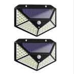 ソーラーセンサーライト 屋外ウォールライト100LED 4面発光 300°照射範囲 2個セット 太陽光発電 LEDフラッドライト 人感センサ