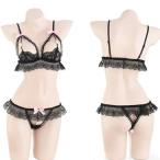 ショッピングコスチューム セクシーランジェリー コスチューム アダルト系   パールビーズ付ラグジュアリーレース オープンブラ＆Gストリングショーツランジェリーセット