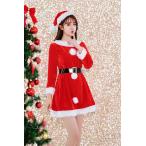 サンタコスプレ レディース サンタ コスプレ サンタコスチューム クリスマス衣装 サンタ衣装 帽子,ワンピース,ベルトの3点セット サンタミニドレス