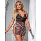ベビードール 大きいサイズXL-5XL サイドスリット セクシーランジェリー 下着 ヒョウ柄 レオパード