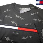 【並行輸入品】トミーヒルフィガー 半袖 リンガーTシャツ (ブラック) マルチロゴ TOMMY HILFIGER USAモデル 黒 刺繍 100％コットン