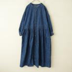 ショッピングダンガリー 【2023/定価3.4万】ネストローブ nest Robe *コットンリネンダンガリーギャザーワンピース*Fインディゴ羽織(2-2505-81)【60F52】