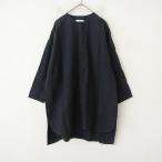 ショッピングエヴァ エヴァムエヴァ evam eva *リネンノーカラー比翼ボタンシャツ*墨黒ドロップショルダー羽織りチュニック長袖(2-2507-294)【90H52】