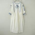 ショッピングサマンサ 【美品/定価1.9万】ツハルバイサマンサモスモス TSUHARU by Samansa Mos2*配色刺しゅうワンピース*F麻綿SM2(2-2509-255)【22J52】