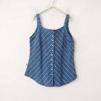 u..usaato * топ * натуральный . дерево окраска индиго цвет распределение цвета полоса кнопка открытие двойной передний лучший рука .. рука ткань (2-2512-211)[60A62]