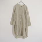 ショッピングエヴァ エヴァムエヴァ evam eva *リネンノーカラーロングシャツ*1セージグリーンカフタンチュニック長袖スリット(2-2512-513)【12A62】