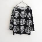 ショッピングマリメッコ マリメッコ marimekko *Pukettiプリントボートネック7分袖カットソーTシャツ*S黒×白コットン天竺ジャージー(2-2602-358)【61C62a】
