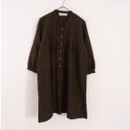 //【美品】アーメン ARMEN *ウールチェックワンピース*毛カーキタックギャザーチュニックドレス(25-2312-294)【90A42】