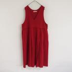 ソウルベリー soulberry *私の赤いワンピース*M綿麻レッドVネックタックフレアノースリーブドレスロング(25-2412-544)【82A52】