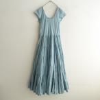 マリハ MARIHA *フレンチスリーブティアードワンピース*38綿ブルー水色ラウンドネックフレアドレスロング(25-2503-88)【01D52】