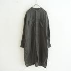 アーメン ARMEN *ダブルガーゼギンガムチェックバンドカラーシャツワンピース*2綿グレーチュニックドレス(25-2507-684)【72H52】