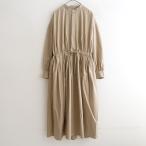 トゥジュー TOUJOURS *コットンバンドカラーギャザー切替ワンピース*2綿ベージュフレアドレスロング(25-2604-534)【10F62】