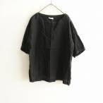 アーメン ARMEN *リネン半袖プルオーバー*0麻薄手ノーカラーシャツブラウストップスワイドシンプルブラック(27-2503-82)【51D52】