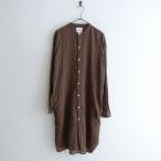 【定価1.8万】アーメン ARMEN *後染めガーゼストライプバンドカラーロングシャツワンピース*ブラウン長袖0622【61G22】