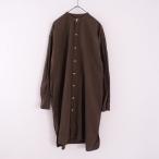 //アーメン ARMEN *コットンバンドカラーシャツワンピース*3ダークブラウン長袖無地ロングスリーブ(33-2402-732)【22C42】