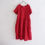 ショッピングARMEN アーメン ARMEN *リネンボートネックギャザーワンピース*0赤レッド半袖ショートスリーブ無地(33-2405-875)【03F42】