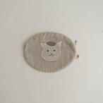 【美品】CORAL&Tusk×きょうの猫村さん *コラボポーチ*刺繍グレージュラウンド型0622【03F22】