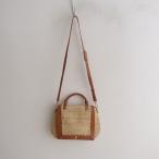 ヘレンカミンスキー HELEN KAMINSKI *レザー切替ラフィアショルダーかごバッグ*茶色ブラウンカゴかばん鞄(ba85-2404-91)【01E42】