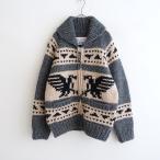 カナタ Kanata *ウールカウチンニットダブルイーグルカーディガン*38ジャケットグレー配色厚手ジッパー羽織(jk2-2601-4)【62A62】