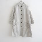 ショッピングエヴァ エヴァムエヴァ evam eva *コットンシルクリネンストライプコート*綿絹麻生成り×ネイビー紺羽織上着(jk25-2601-104)【82A62】