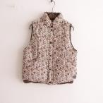 アーメン ARMEN *リバーシブルダウンベスト*厚手羽織アウターフラワープリント無地ワッペンブラウン(jk27-2310-16)【91J32】