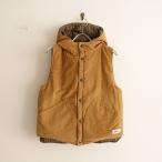 アーメン ARMEN *コーデュロイ×チェックリバーシブルダウンフーディベスト*0キャメルフード(jk33-2212-466)【70A32】