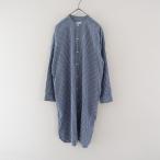 アーメン ARMEN *コットンストライプバンドカラーシャツワンピース*1羽織り綿ブルー青長袖フロントボタン(m1-2406-21)【50G42】