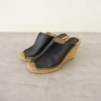 【美品】カルザノール Calzanor *レザーオープントゥウェッジソールサンダル 36/23*ブラック皮革靴シューズ(sh5-2307-69)【92H32】