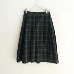 ホームスパン homspun *コットンシルクチェックタックフレアラップスカート*S綿絹ブラックウォッチ巻ピン付(sk25-2409-127)【31J42】
