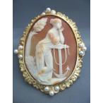 ★アンティーカメオ（大）１８Ｋパール付　女性　ブローチ＆ペンダントヘッド兼用■アンティークジュエリー　ブローチ（JK906083）(10000235)