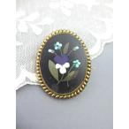 ★フローレンスモザイク　花葉文ブローチ■イタリア製 アンティークジュエリーブローチ