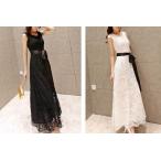 マキシ丈ドレス ドレスワンピ ノースリーブ マキシワンピ 花がらレース