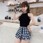 水着 レディース ビキニ 体型カバー 2点セット セバレート タンキニ スカート チェック柄 ハイウエスト ママ水着 大きいサイズ 可愛い ビーチ 温泉 海水浴 新品