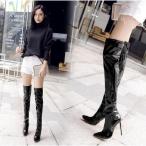 ニーハイブーツ・レディース・ストレッチ・美脚ブーツ・ロングブーツ・ハイヒール・ピンヒール・レッドソール・パーティー・結婚式・大きいサイズ