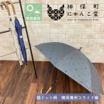 にゃんこ堂 猫ドット 水玉 猫 晴雨兼用 完全遮光 スライド傘 神保町にゃんこ堂 ネイビー 紺 ブラック 黒 ベージュ レディース 47cm スライドショート 長傘