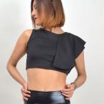 ダンストップス  肩フリルデザイントップス ダンス 衣装 ヒップホップ ショート丈 ノースリーブ 無地 QA56123 [M便 2/3]