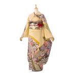 【2〜12月】正絹振袖|着物レンタル|160〜170cm|13〜17号|振袖フルセット(からし系)|大きいサイズ(ワイド/トール) 4S794